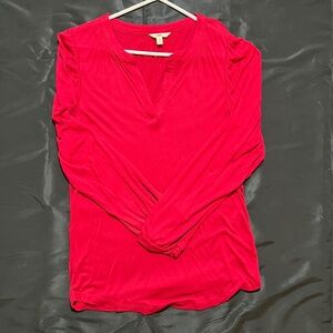 Jag Long Sleeved Split Neck Red Tee